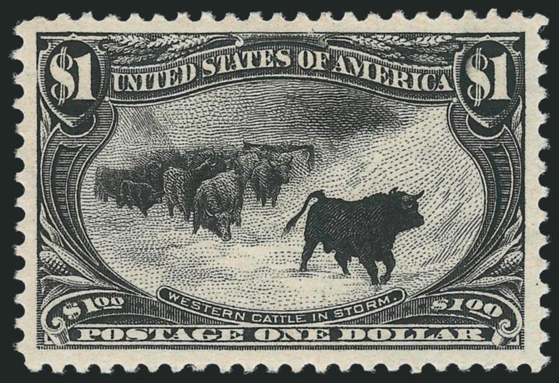 $1.00 Trans-Mississippi (292).> Original gum, lightly hinged, intense shade and impression on bright paper, wide and balanced margins<><>^EXTREMELY FINE GEM. A BEAUTIFUL ORIGINAL-GUM EXAMPLE OF THE $1.00
TRANS-MISSISSIPPI ISSUE, WHICH HAS BEEN CALL