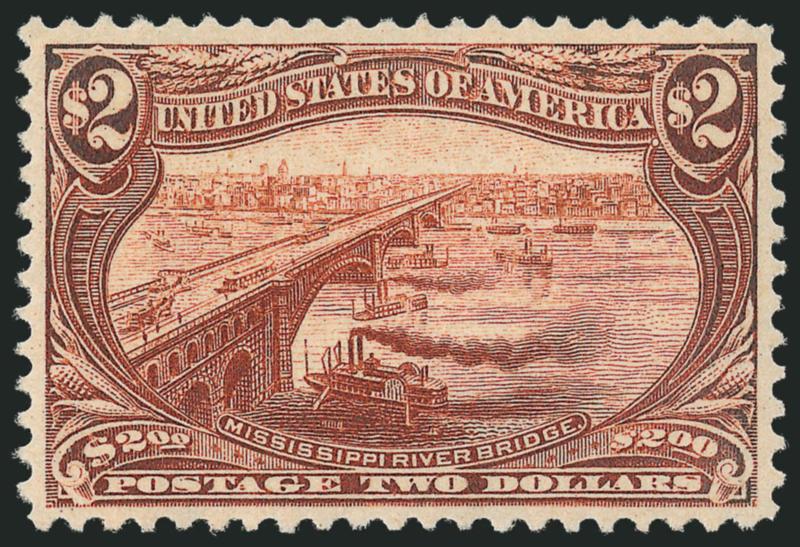 $2.00 Trans-Mississippi (293).> Mint N.H., radiant color and proof-like impression on bright paper, as fresh as the day it was printed, gorgeous centering with unusually wide and balanced margins all
around<><>^EXTREMELY FINE GEM. THIS IS EASILY ON