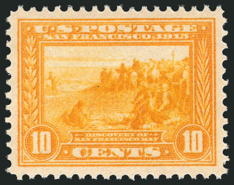 10c Orange Yellow, Panama-Pacific (400).> Mint N.H., vivid color as fresh as the day it was printed, wide and balanced margins, Extremely Fine Gem, with 2010 P.S.E. certificate (XF-Superb 95 SMQ
$1,150.00)