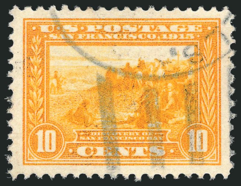 10c Orange Yellow, Panama-Pacific (400).> Vivid color and impression, perfectly centered with Jumbo margins, neat strike of cancel, Extremely Fine Gem, easily one of the finest examples of this issue in
existence, with 2010 P.S.E. certificate (Superb