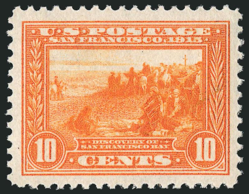 10c Orange, Panama-Pacific (400A).> Mint N.H., brilliant color and detailed impression, Jumbo margins<><>^EXTREMELY FINE GEM. A HUGE MINT NEVER-HINGED EXAMPLE OF THE 10-CENT ORANGE PERF 12 PANAMA-PACIFIC
ISSUE.^<><>With 2010 P.S.E. certificate (X