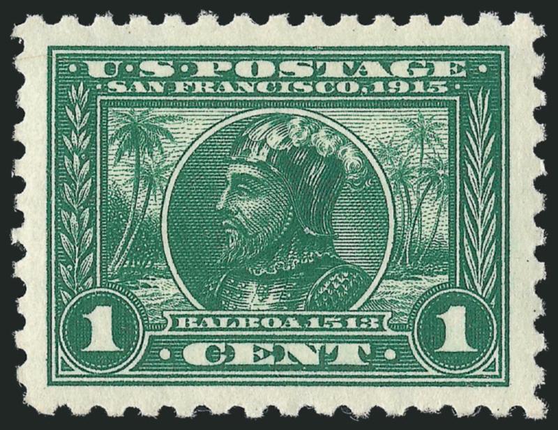 1c Panama-Pacific, Perf 10 (401).> Mint N.H., bright color on post office fresh paper, Jumbo margins and choice centering, Extremely Fine Gem, with 2010 P.S.E. certificate (XF-Superb 95 Jumbo SMQ $335.00 as
95, $1,100.00 as 98)
