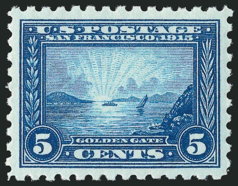 5c Panama-Pacific, Perf 10 (403).> Mint N.H., rich color and proof-like impression on brilliant paper, almost mathematically perfect centering with wide margins<><>^EXTREMELY FINE GEM. A SUPERB MINT
NEVER-HINGED EXAMPLE OF THE 5-CENT PERF 10 PANAMA