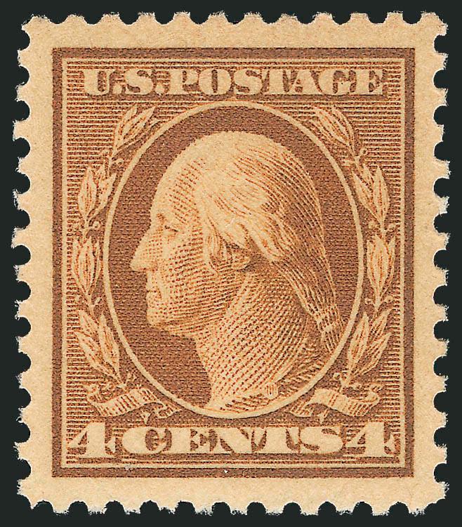4c Brown (503).> Mint N.H., brilliant color, Jumbo margins and essentially perfectly centered, Extremely Fine Gem, a superb stamp, with 2010 P.S.E. certificate (Superb 98 Jumbo unpriced in SMQ above the grade
of 98, SMQ $490.00 as 98), only two have