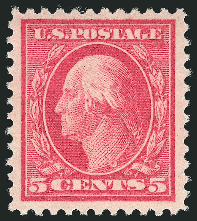 5c Rose, Error (505).> Mint N.H., brilliant color on fresh paper, unusually choice centering for this popular but difficult error stamp<><>^EXTREMELY FINE GEM. A SUPERB MINT NEVER-HINGED EXAMPLE OF THE 5-CENT
ROSE PERF 11 ERROR.^<><>With 2010 P.S