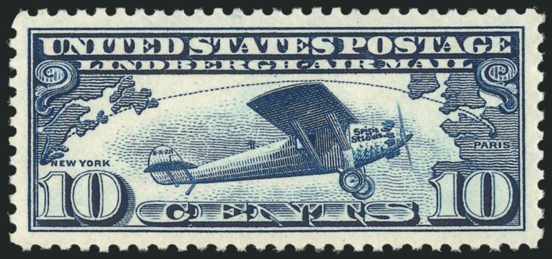 10c Lindbergh, Air Post (C10).> Mint N.H., deep rich color on bright paper, Jumbo margins, Extremely Fine Gem, with 2010 P.S.E. certificate (XF-Superb 95 Jumbo SMQ $105.00 as 95, $320.00 as 98)