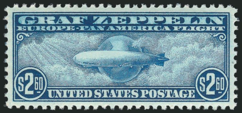 $2.60 Graf Zeppelin (C15).> Mint N.H., radiant color and detailed impression, perfectly centered with wide and balanced margins<><>^EXTREMELY FINE GEM. A SUPERB MINT NEVER-HINGED EXAMPLE OF THE $2.60 GRAF
ZEPPELIN WHICH HAS BEEN GRADED SUPERB 98 BY