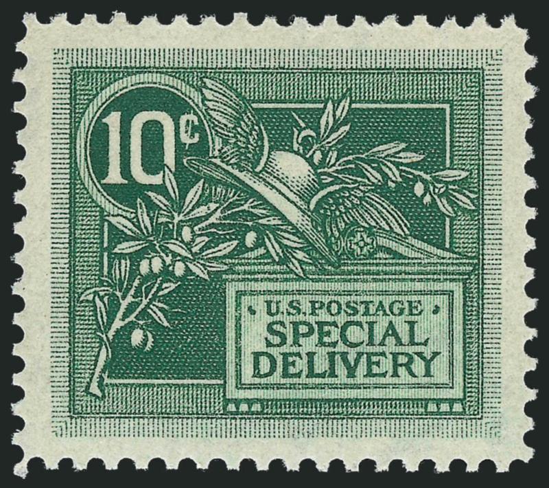 10c Green, Special Delivery (E7).> Mint N.H., Jumbo margins and marvelous color, fresh, Extremely Fine Gem, with 2010 P.S.E. certificate (XF-Superb 95 Jumbo SMQ $550.00 as 95, $1,600.00 as 98)
