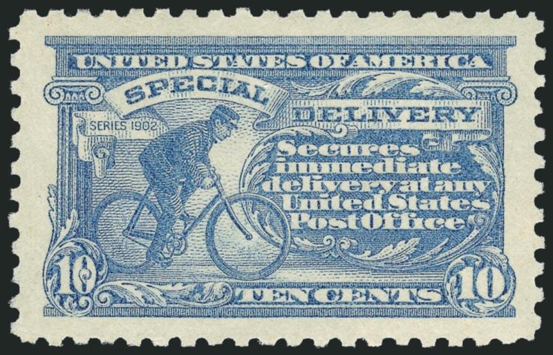 10c Pale Ultramarine, Special Delivery (E10).>  Mint N.H., radiant color on bright paper, superb centering with unusually wide and balanced margins all around, post-office fresh<><>^EXTREMELY FINE GEM. A
MAGNIFICENT MINT NEVER-HINGED EXAMPLE OF THI
