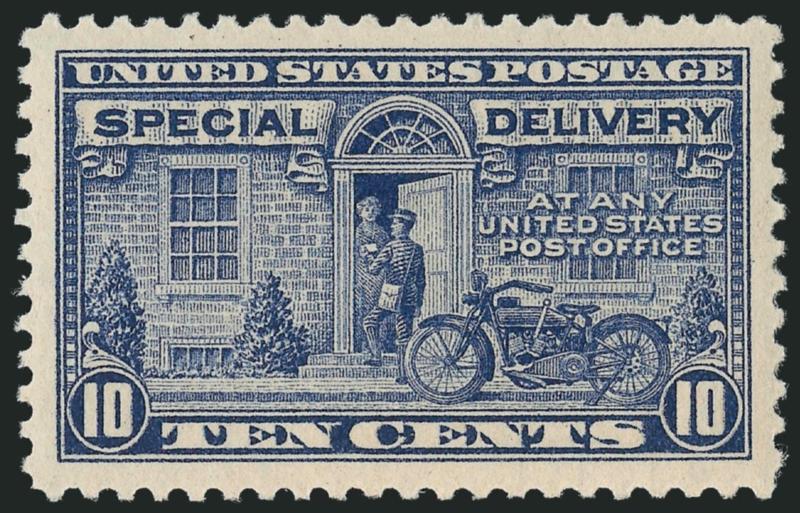 10c Deep Ultramarine, Special Delivery (E12a).> Mint N.H., vibrant color on fresh paper, almost mathematical centering with wide margins, Extremely Fine Gem, a superb stamp, with 2010 P.S.E. certificate
(Superb 98 SMQ $920.00), only four have graded
