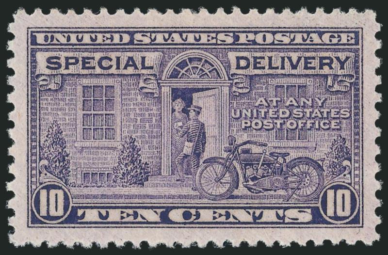 10c Gray Violet, Special Delivery (E15).> Mint N.H., huge margins and mathematically perfect centering, rich color, Extremely Fine Gem, a superb stamp in every respect, with 2010 P.S.E. certificate (Gem 100
SMQ $450.00), this is the highest grade aw