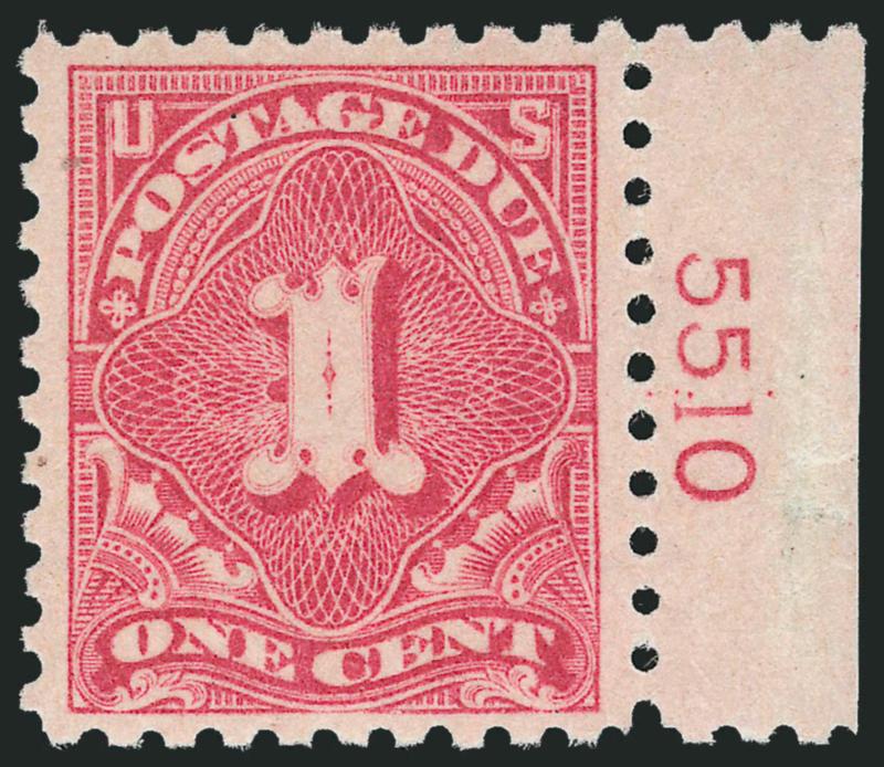 1c Rose (J59). Mint N.H. right margin plate no. single,> pretty pastel shade, almost perfectly centered with wide and well-balanced margins, trivial natural inclusion at top left barely visible on front of
stamp<><>^EXTREMELY FINE GEM. AN EXCEEDING