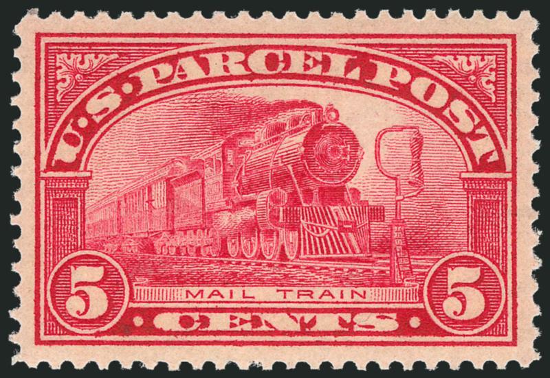 5c Parcel Post (Q5).> Mint N.H., vibrant color and detailed impression, mathematically perfect centering with wide and balanced margins<><>^EXTREMELY FINE GEM. THIS MARVELOUS STAMP HAS BEEN GRADED GEM 100 BY
P.S.E. -- THIS IS THE HIGHEST GRADE AWAR