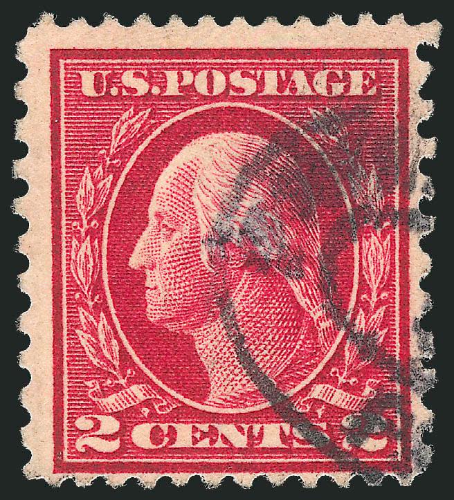 2c Rose Red, Ty. I, Perf 12 x 10 (423B).> Rich color, margins clear all around, bold registry oval cancel<><>^FINE-VERY FINE. AN ATTRACTIVE AND SOUND EXAMPLE OF THE RARE 1914 2-CENT PERF 12 x 10 ISSUE.^<><>Our
census of Scott 423B, available at h