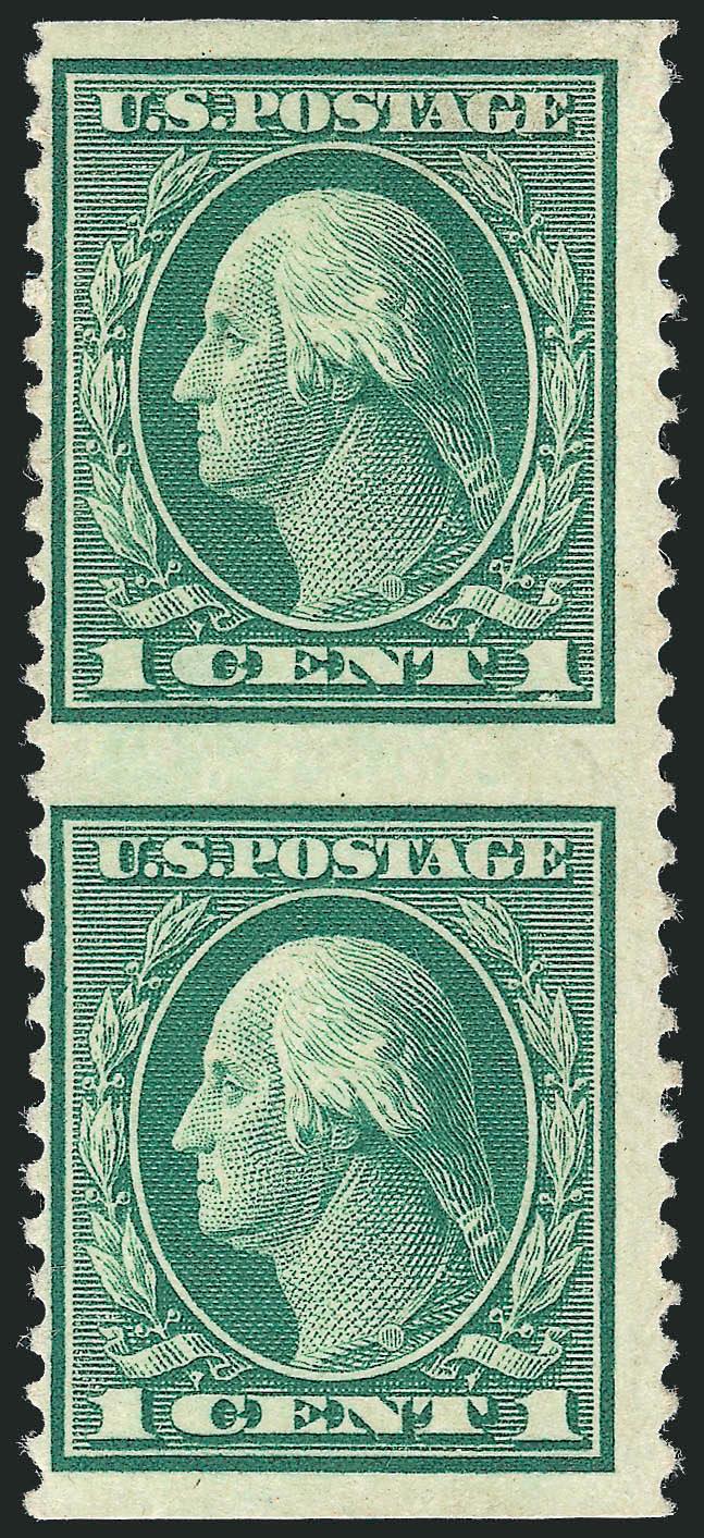 1c Green, Vertical Pair, Imperforate Horizontally (498a).> Rich color, top stamp h.r. and small thin spots, Fine appearance and scarce, ex Georgetown, with 1974 P.F. certificate