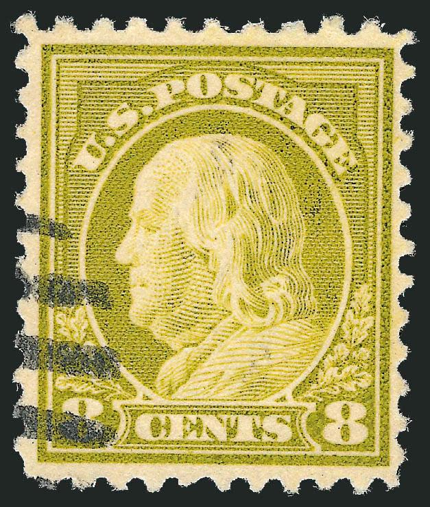 8c Olive Bister, Perf 10 at Top (508c).> Pretty shade, face-free cancel at left, unusually choice centering for this difficult issue<><>^VERY FINE AND CHOICE. AN EXCEEDINGLY RARE SOUND EXAMPLE OF THE 8-CENT
1917 ISSUE PERF 10 AT TOP. ONE OF THE FIN