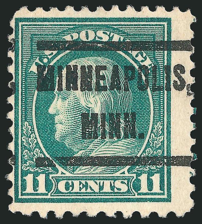11c Light Green, Perf 10 at Bottom (511a).> Rich color, bold Minneapolis Minn. precancel, tiny thin speck, Fine appearance