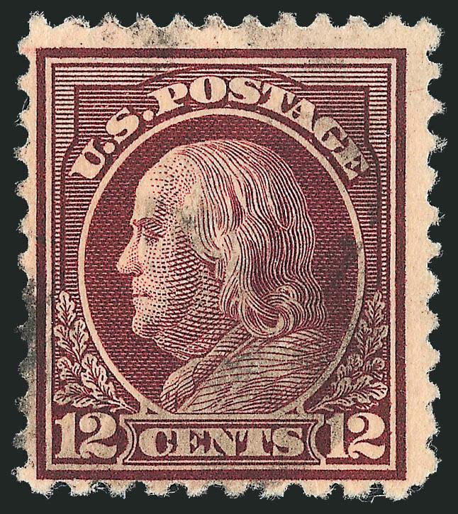 12c Claret Brown, Perf 10 at Bottom (512b).> Intense color on fresh paper, relatively light cancel<><>^FINE AND RARE. ONLY TWELVE COPIES OF THE 1917 12-CENT PERF 10 AT TOP OR BOTTOM ARE RECORDED IN OUR
CENSUS.^<><>Our census of Scott 512b contain