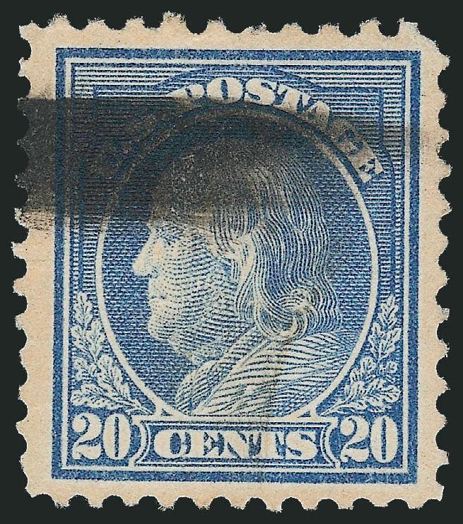 20c Light Ultramarine, Perf 10 at Top (515d).> Transitional perfs at top, four at top left Perf 11, others Perf 10, choice centering for this difficult issue with wide and balanced margins, smeared ink
cancel<><>^EXTREMELY FINE. AN EXCEEDINGLY RARE