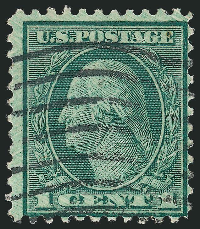 1c Green, Rotary Perf 11 (544).> Wavy-line machine cancel, wide margins to just touching at bottom, Fine, an attractive sound example, with 1987 P.F. certificate
