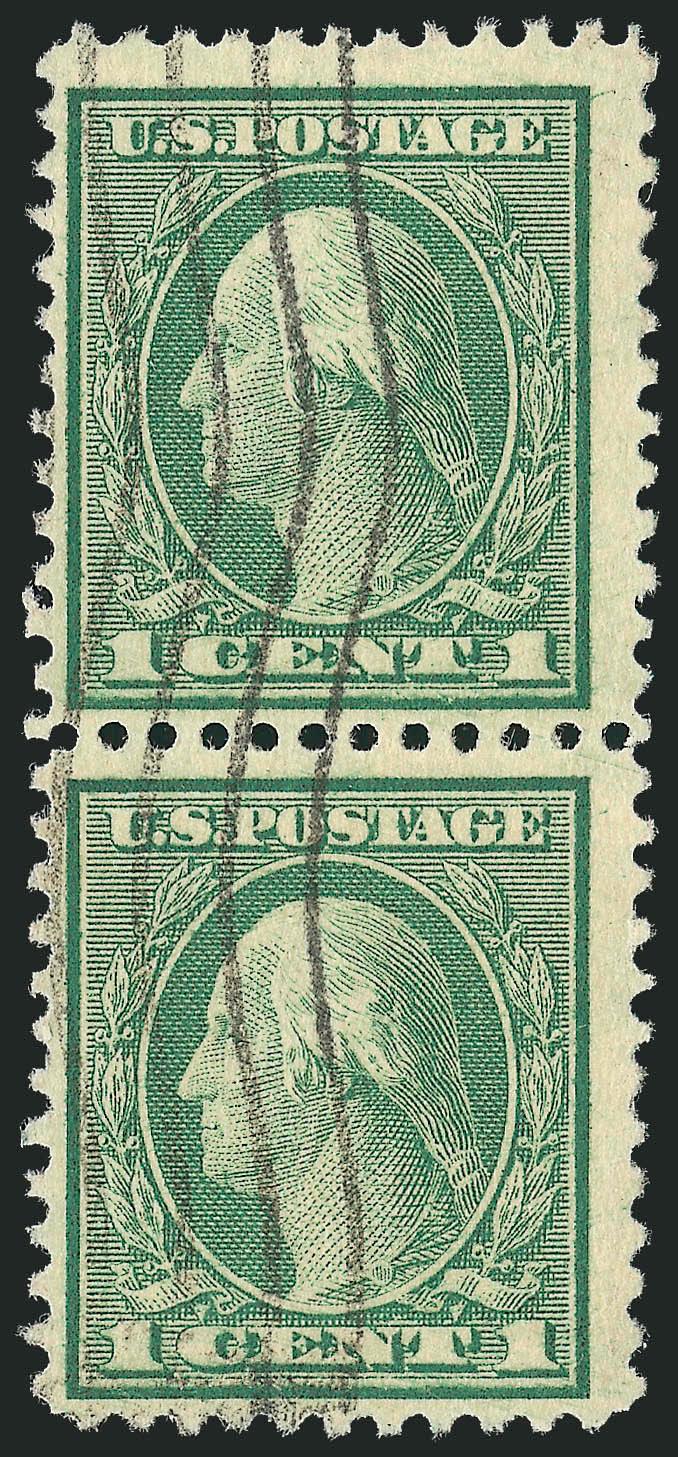1c Green, Rotary Perf 11 (544). Vertical pair,> light wavy-line cancel, fresh and bright color, detailed impression<><>^VERY FINE AND CHOICE VERTICAL PAIR OF SCOTT 544.^<><>The largest known multiple of this
stamp is a vertical strip of four on c