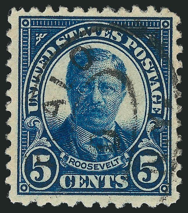 5c Dark Blue, Perf 10 at Bottom (557c).> Rich color, light oval cancel, wide margins and choice centering<><>^EXTREMELY FINE. THIS IS THE FINEST EXAMPLE OF THE 1922 5-CENT PERF 10 AT TOP OR BOTTOM AMONG THE
TEN USED SINGLES, BLOCK OF FOUR AND COVER