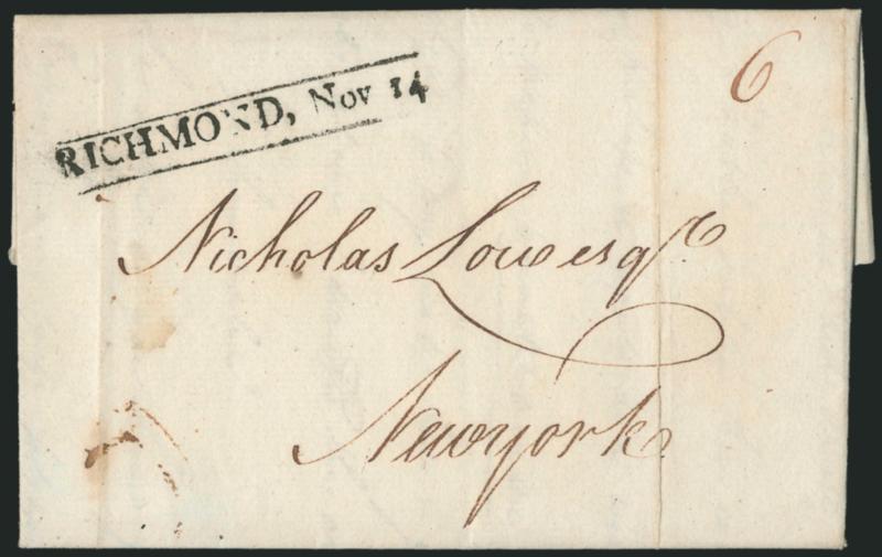 Richmond Va. Straightline Handstamps.> 16, all used between 1790 and 1799, incl. 13 with town name between two lines and incl. most varieties with nine containing yeardate incorporated into marking incl.
RICHd, RICHMD, RICHD and RICHMOND va