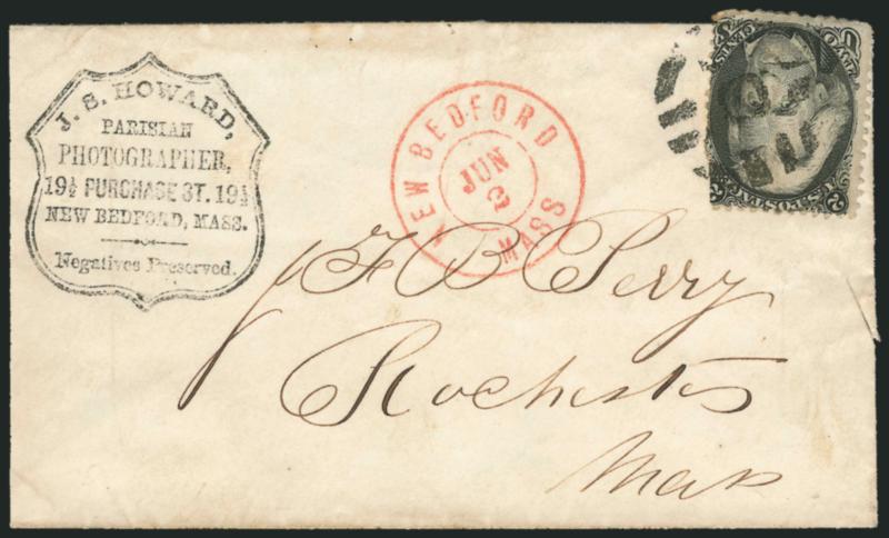 Photography Covers, 1861 Issue.> 14 covers, mostly advertising with 1c-3c 1861 Issue stamps, incl. No. 65 on covers from Richard Lewis and Geo. Rockwood of New York (latter with camera & easel corner card),
Rufus Ansons Daguerreotype Gallery all-o