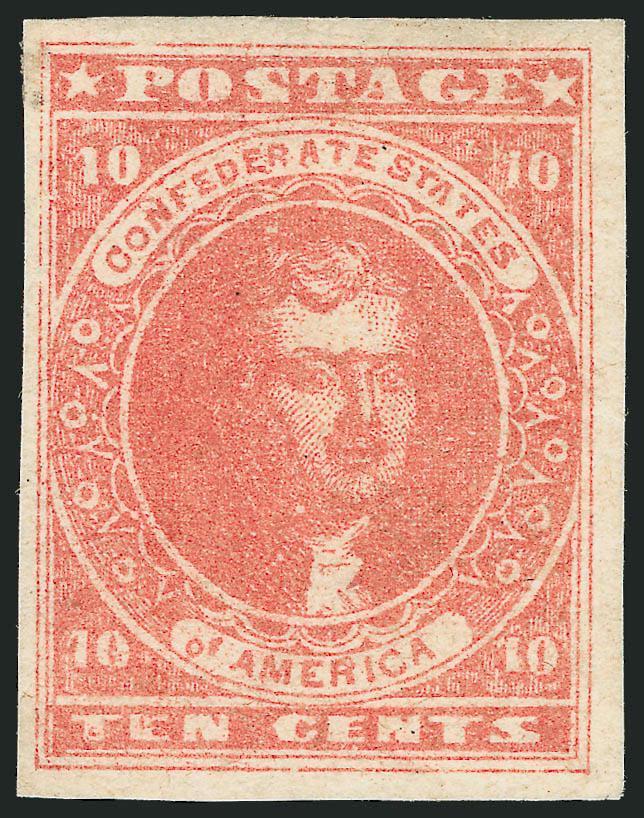 10c Rose (5).> Original gum, small h.r., large margins to full, bright color, small repair at top left does not detract, Very Fine appearance, with 1990 P.F. certificate