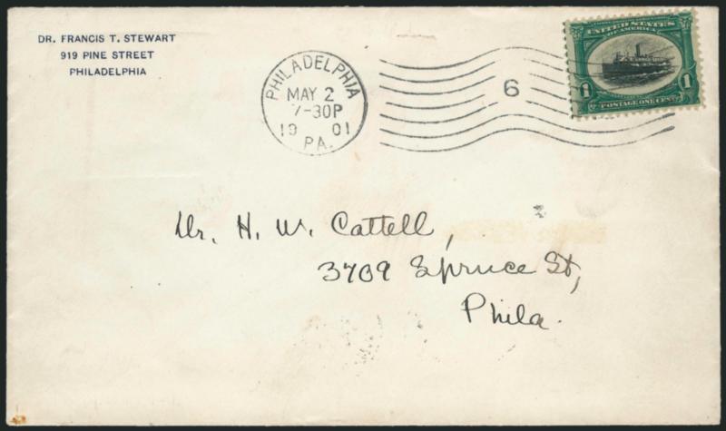 Cover Balance, 1890s-1901.> Six, mostly bearing Bureau Issues incl. one with 1c, 2c, 5c and 10c on registered cover to Turkey, 2c and 3c to Panama, pair of 8c on 2c entire to Nicaragua, 5c and 15c to Sweden,
1c Pan-American used on second day of iss