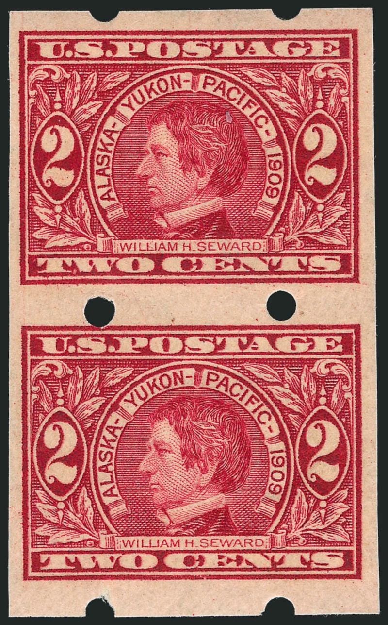 2c Alaska-Yukon, Imperforate, Brinkerhoff Ty. II Private Vending Machine Perforations (371).> Pair, coiled endwise, minor h.r., Very Fine