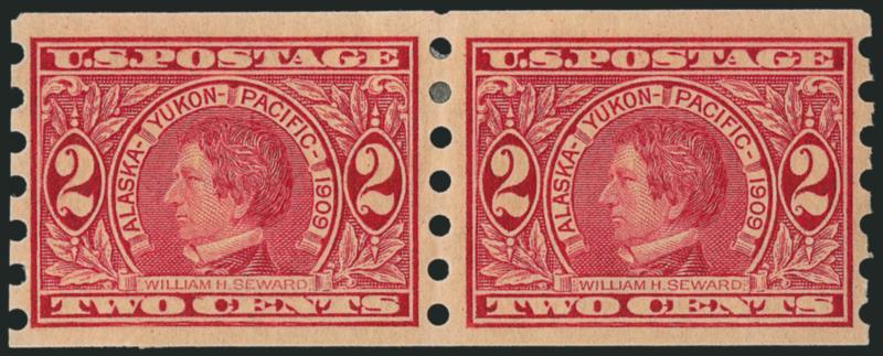 2c Alaska-Yukon, Imperforate, Mailometer Ty. III Private Vending Machine Perforations (371).> Pair, minor h.r., choice centering, Extremely Fine, with 1988 P.S.E. certificate