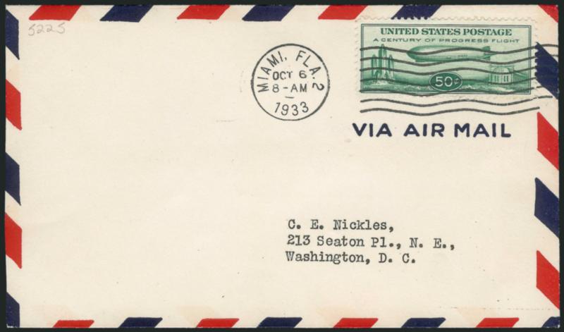 50c Chicago Zeppelin (C18).> Unflown <First Day Covers> from New York, Akron, Washington, D.C. and Miami, first with some slight cover toning, otherwise Fine-Very Fine