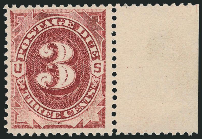 3c Red Brown (J17).> With right selvage, original gum, faintly hinged if at all, lovely bright color, Fine, with 1987 P.F. certificate
