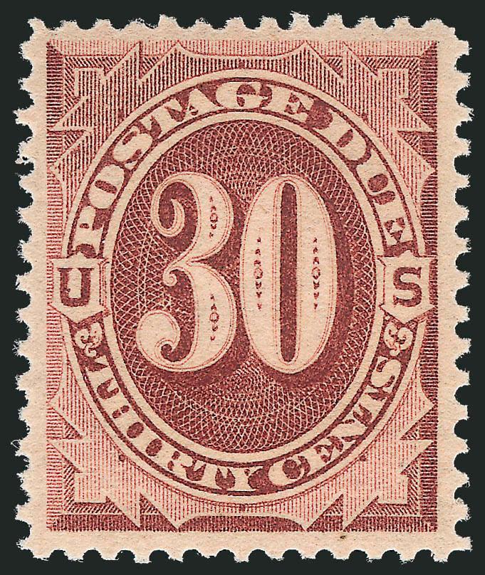 30c Red Brown (J20).> Mint N.H., choice wide margins and exceptionally well-centered, vivid color and flawless impression, Extremely Fine, lovely example in Mint N.H. condition, with 1987 P.F.
certificate
