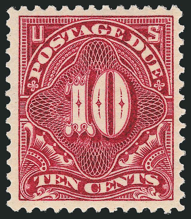 1c-10c Deep Claret (J38-J42).> Mint N.H., singles of each plus extra shades of 5c and 10c, 2c and one 5c with part imprint selvage, also 2c top imprint and plate no. 1244 strip of three, fresh and Fine-Very
Fine, No. J41 Carmine Rose with 2001 P.F.