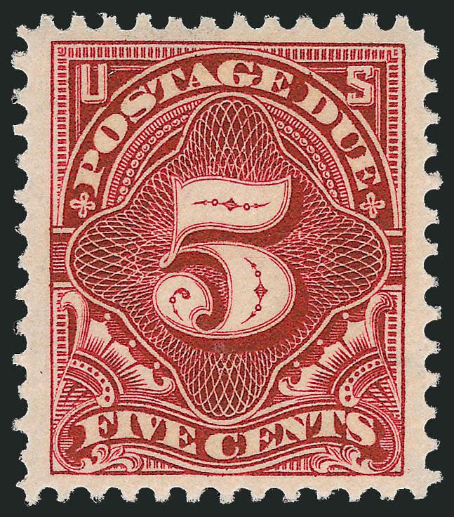 5c Deep Claret (J48).> Mint N.H., deep rich color on bright paper, sharp proof-like impression, choice centering, fresh and Extremely Fine, a gorgeous stamp, ex Scarsdale, with 1992 and 2002 P.F.
certificates