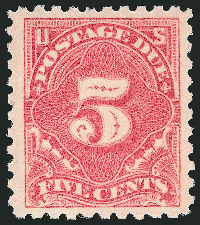 5c Dull Rose (J55a).> Mint N.H., brilliant color on bright paper, choice centering with wide and balanced margins, Extremely Fine, a pretty stamp of remarkable freshness, ex Scarsdale, with 1998 P.F.
certificate