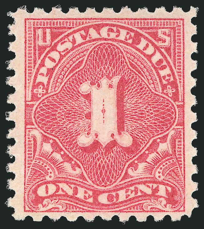 1c Rose (J59).> Barest trace of hinging if at all, pretty bright shade, choice centering<><>^EXTREMELY FINE. A BEAUTIFUL EXAMPLE OF THE 1916 ONE-CENT PERF 10 UNWATERMARKED POSTAGE DUE ISSUE.^<><>The Perf 10
Postage Due stamps were printed on unwa