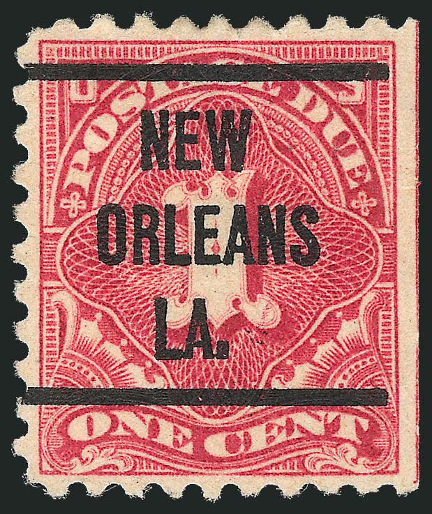 1c Rose (J59).> Well-centered, natural s.e. at right, <New Orleans La. Experimental Bureau Precancel,> small thin spot, Very Fine and choice appearance, a very rare variety and, in our opinion, woefully
undercataloged
