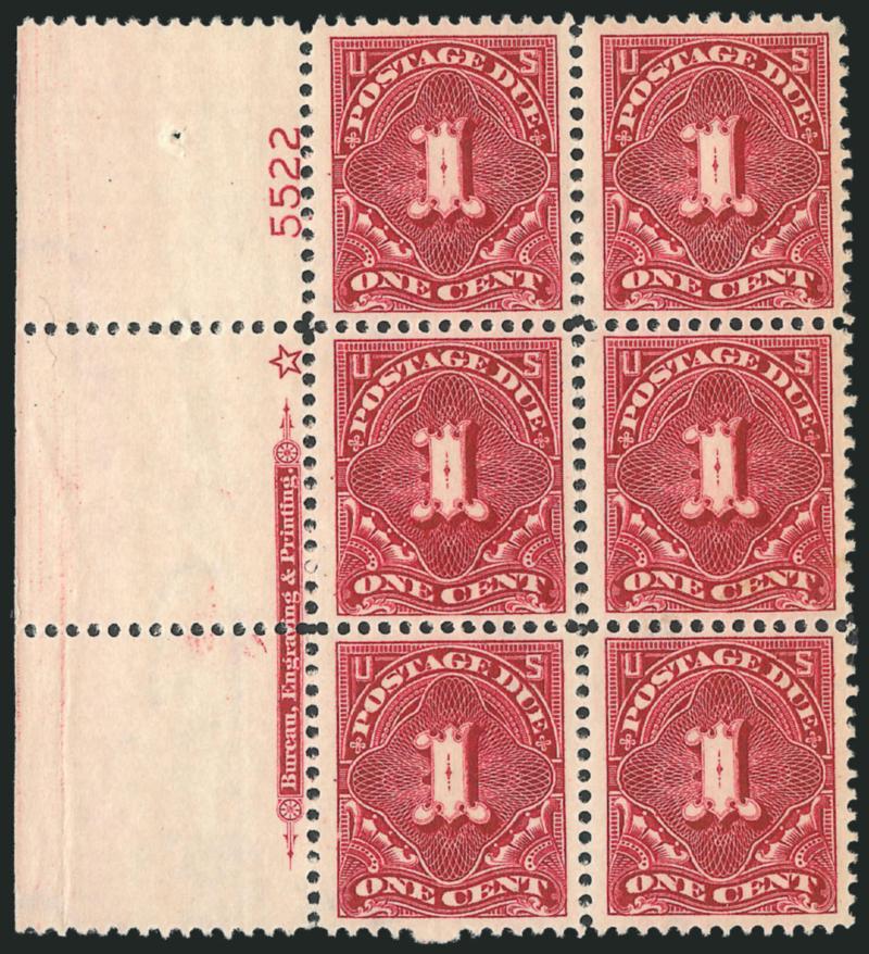 1c Deep Claret (J45).> Left imprint, star and plate no. 5522 block of six, lightly hinged at top, otherwise Mint N.H., deep shade and sharp impression on fresh paper, wide side margins, Very Fine-Extremely
Fine