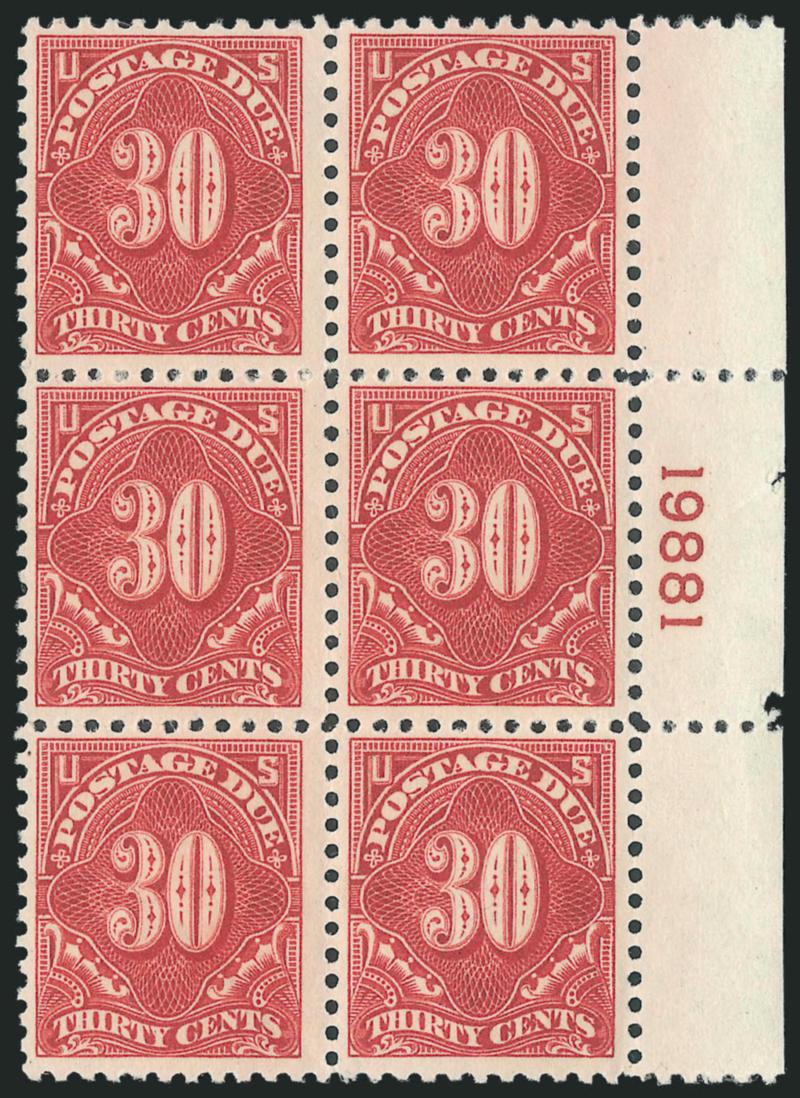 1c-30c 1917 Postage Due (J61-J66).> Plate no. blocks of six, variety of shades, Fine-Very Fine