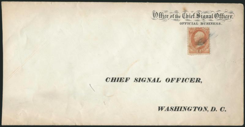12c War (O89).> Centered to top right, tied by smudge cancel on Office of the Chief Signal Officer, Official Business imprint cover pre-addressed to the Chief Signal Officer in Washington, slightly reduced at
left, minor edge wear, appears Fine