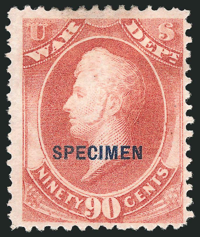 1c-90c War, Specimen Overprints (O83S-O93S).> Without gum as issued, rich colors with some interesting shade variety, mix of centering, perfs mostly clear, couple small flaws but several of the key values are
sound<><>^FINE APPEARING AND SCARCE C