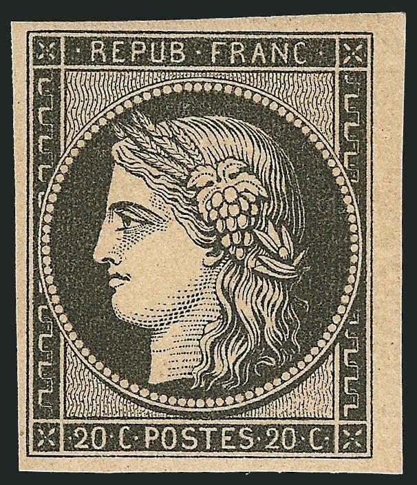FRANCE, 1862, 10c-40c Ceres, Re-Issue (1g, 2d, 3d, 4d, 6d, 7d Yvert 1f, 2e, 3f, 4d, 5g, 8f).> 20c and 25c original gum, others unused (no gum), margins all around, Fine-Very Fine, No. 3d with 1993 Von Der Weid
certificate, Yvert e3,800, both retail
