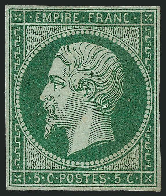 FRANCE, 1854, 5c Dark Green on Greenish (13a Yvert 12c).> Original gum, small h.r., intense shade and impression, full balanced margins, Very Fine and choice, Yvert e2,750
