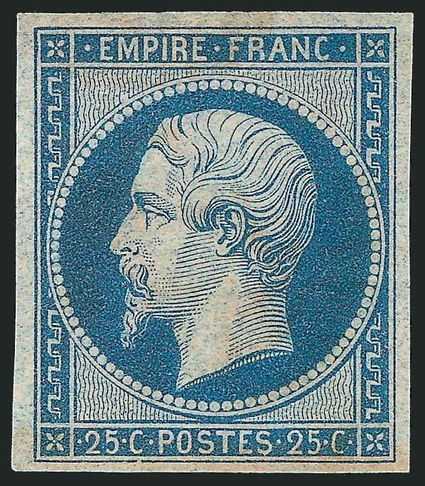 FRANCE, 1853, 25c Blue on Bluish (17 Yvert 15).> Original gum, large margins, very light soiling, otherwise Very Fine, singed Calves and with his 1996 photo certificate (no mention of soiling), Yvert
e2,800
