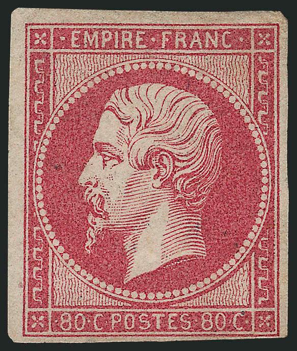 FRANCE, 1860, 80c Rose, Shades (20 Yvert 17B, 17Bb).> Two unused singles, distinctly different shades, large margins to clear, Fine-Very Fine, unlisted in Scott, Yvert e2,000 as no gum
