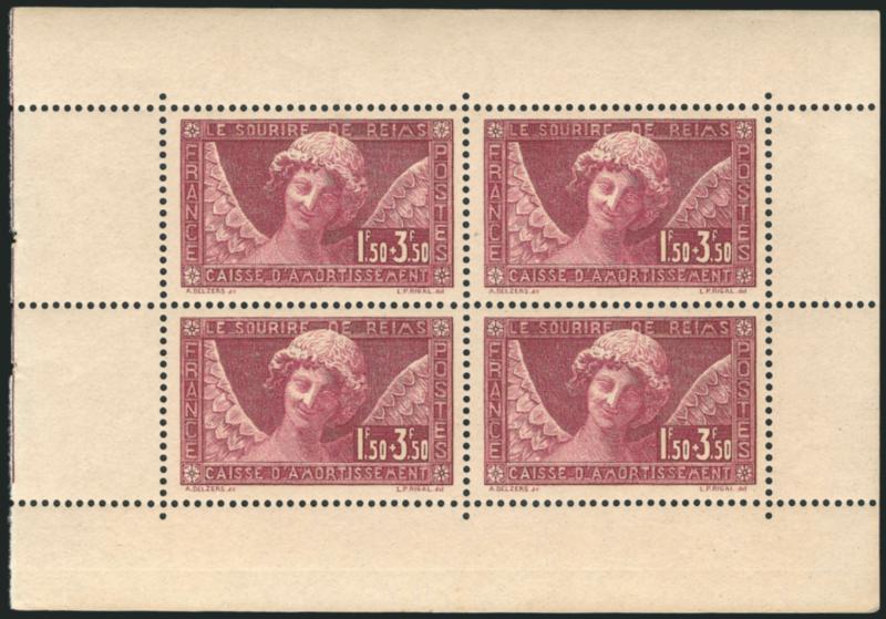 FRANCE, 1930, 1.50fr + 3.50fr Smile of Reims Booklet Pane of Four (B34a Yvert 256).> Mint N.H., Extremely Fine, with original booklet cover, Yvert e640 as four Mint N.H. singles