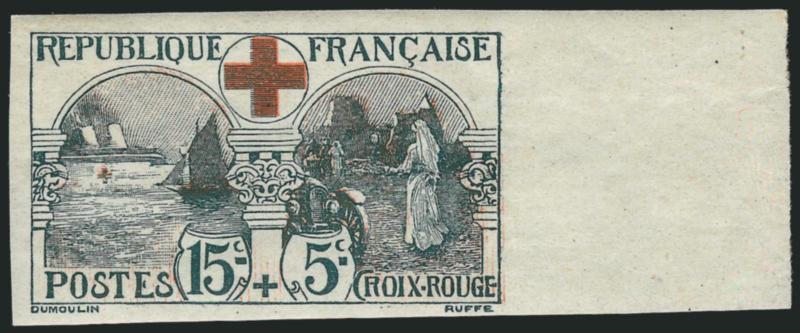 FRANCE, 1918, 15c + 5c Slate and Red, Imperforate (B11 var Yvert 156a).> Large to huge margins incl. right sheet margin, fresh and Very Fine, signed Brun, Yvert value